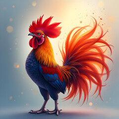 Fototapeta premium Radiant Rooster with Betta Tail in Shimmering Glory