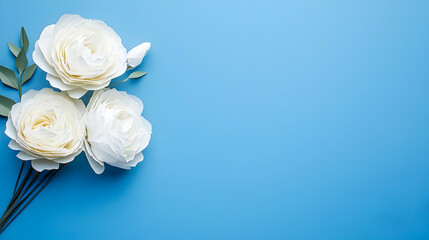 Fototapeta premium Elegant White Paper Peonies On Blue Background