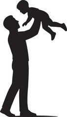 Black Silhouette of Parent Lifting Child –  Family Bond Vector Art