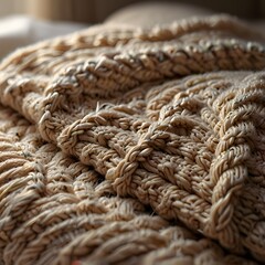 Cozy Knit Blanket Close-Up: Showcase Textiles or Comfort Products.

