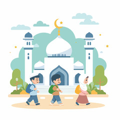 Fototapeta premium vector image of children going to mosque