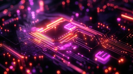 Fototapeta premium Abstract Circuit Board: Neon Glow, Technological Marvel