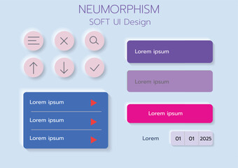 3D Neumorphic Soft UI Design. 3D Bottons.