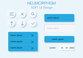 3D Neumorphic Soft UI Design. 3D Bottons.