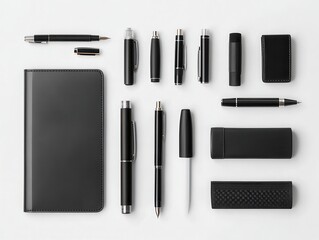 Isolated office pen and notepad kit on a clean white background.