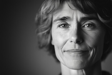 Obraz premium Woman smiling with confidence in black and white portrait 