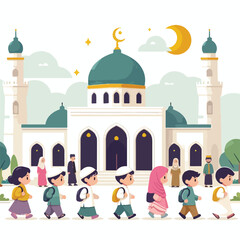 vector image of children going to mosque