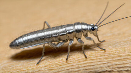 Macro Shot of Silverfish Insect with Antennae in Home Environment