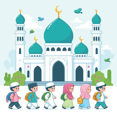vector image of children going to mosque