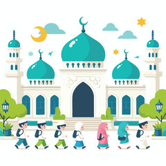 vector image of children going to mosque