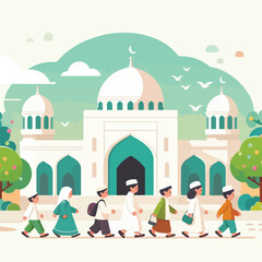 vector image of children going to mosque