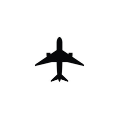 A minimalistic black silhouette of an airplane viewed from above. This clean and bold design captures the essence of flight and travel. Ideal for use in travel apps, airline branding, logistics, or gl