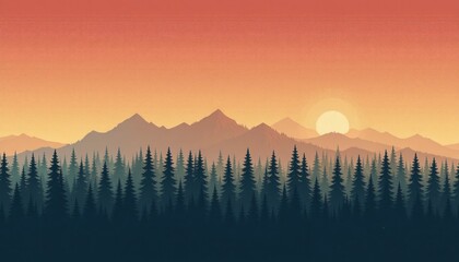Obraz premium Sunset over mountain peaks serene nature landscape digital art tranquil environment wide angle view captivating aesthetic
