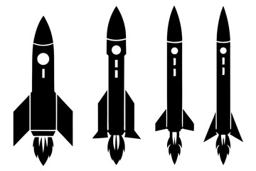 set of Rocket launching vector silhouette illustration on white background