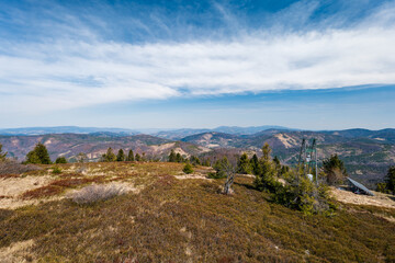 View from the summit of Wielka Racza in the Żywiec Beskids. Beautiful mountain landscape. Poland