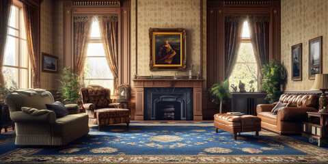 Elegant vintage living room with classic furniture and rich decor.