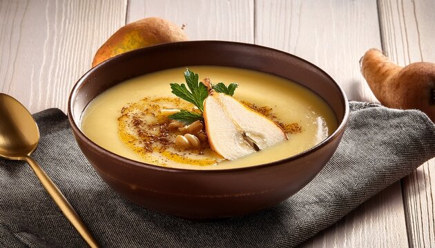 parsnip cream soup with pear and curry