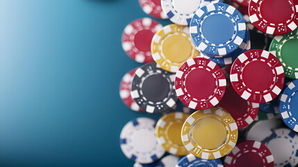 Colorful Poker Chips Stacked On Teal Background