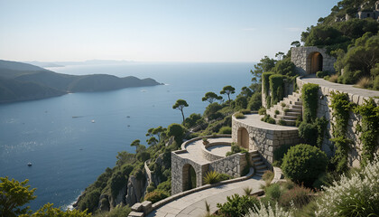 Obraz premium View of the sea from the castle. Horizon Garden Sanctuary