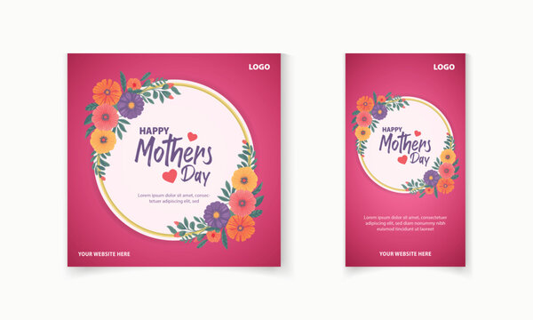Happy Mother's Day social media post, greeting card template design with flowers for promotional ads