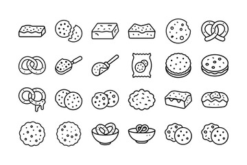 A vector set features isolated food icons, a vintage doodle drawing with fruit symbols for web design