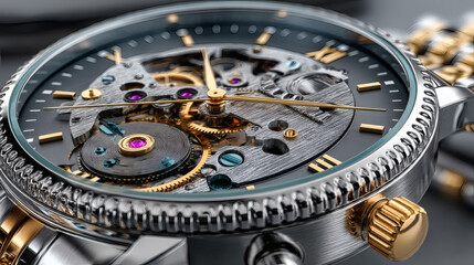Exquisite Close-Up of Luxury Mechanical Watch with Intricate Details
