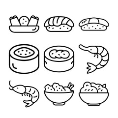 Fast Food Icon Set with Various Desserts, Drinks, and Snacks