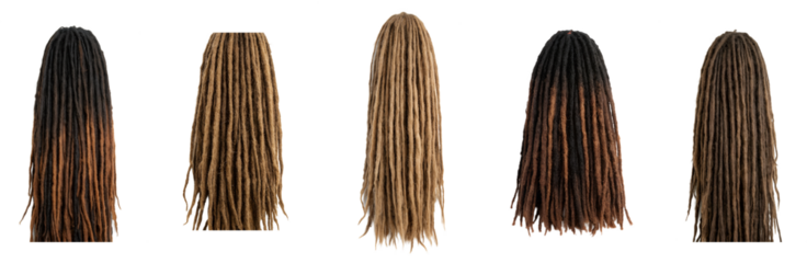 Collection of Synthetic Crochet Dreadlocks in Various Shades on White Background