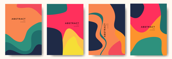 Abstract art poster with a colorful background. The poster is a collection of four different designs, each with a unique color scheme and style. The poster is meant to evoke a sense of creativity
