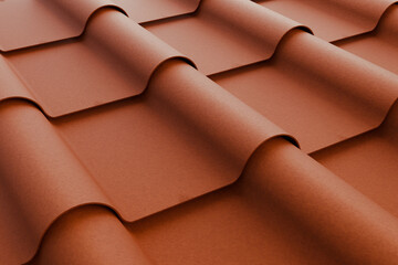 Closeup of the red clay roof tiles. 3D Illustration.