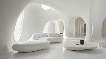 Modern living room interior with flowing organic architecture design