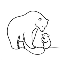 Obraz premium Mother bear nurturing her cub in a simple line drawing 