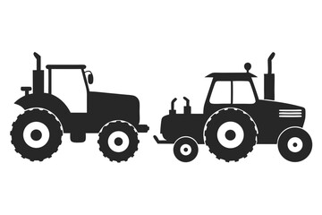 set of Tractor vector silhouette illustration isolated on white background