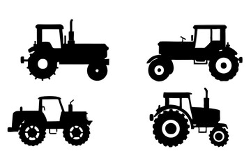 set of Tractor vector silhouette illustration isolated on white background
