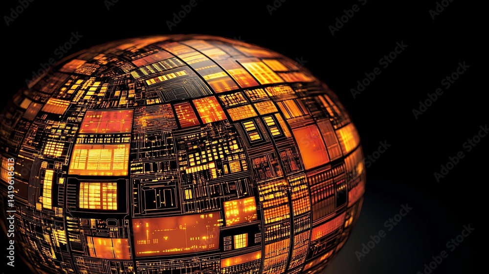 Aufkleber abstract representation of a glowing spherical structure made of intricate circuit patterns and ligh