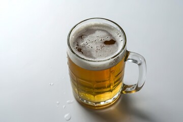 a mug filled with beer on a pristine white background
