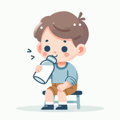 vector image of little children drinking milk
