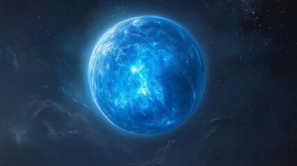 Fototapeta premium Glowing Blue Planet in Dark Space
