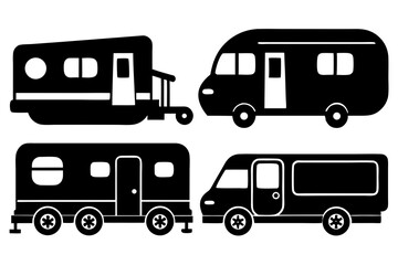 set of Caravan camper vehicle vector silhouette illustration isolated on white background