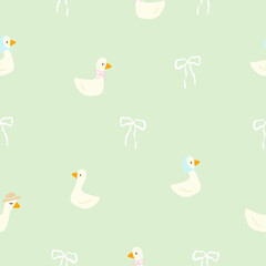 seamless pattern background cute duck and white bow