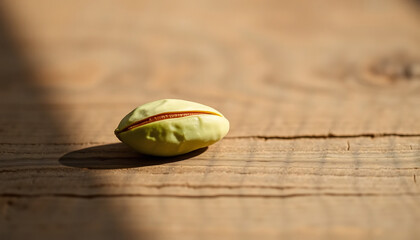 Single Green Pistachio on Wood