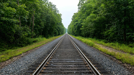 Empty Railway Tracks Through Forest
