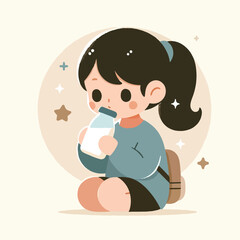 vector image of little children drinking milk