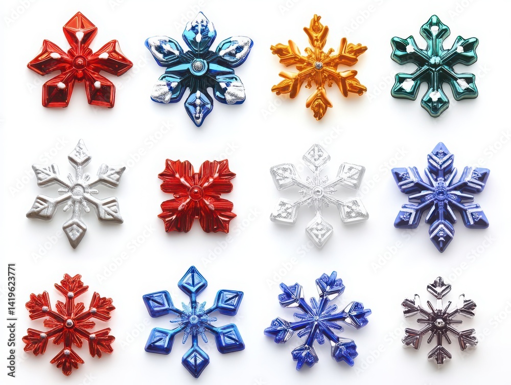 Fototapete snowflake icon pattern pack isolated with white background