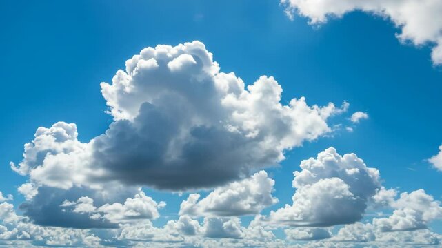 Timelapse of cumulus clouds billowing across vibrant blue sky