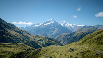 Obraz premium Vast Mountain Range Panorama Under Sunny Sky