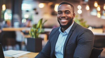 Fototapeta premium Confident African American Businessman in Modern Office.