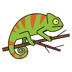 cute chameleon on a tree flat color vector illustration template design
