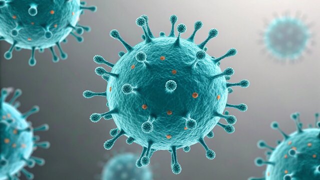 Microscopic view of Nipah virus particles. Represents viral infection and disease