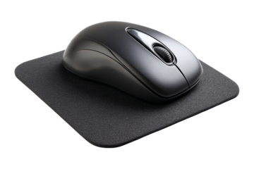 Isolated mouse on black pad studio image